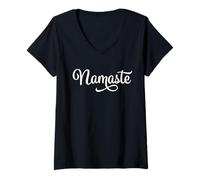 Donna Namasté - Tipografia Yoga Design Maglietta con Collo a V
