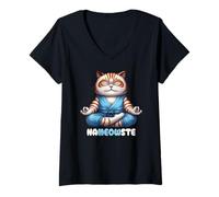 Donna Nameowste Cat Pose Zen Meditazione per Gli Amanti dei Gatti Carino Divertente Maglietta con Collo a V