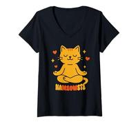 Donna Nameowste Cat Pose Zen Meditazione per Gli Amanti dei Gatti Carino Divertente Maglietta con Collo a V