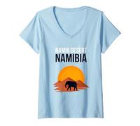 Donna Namib Namibia Elefante Deserto Wildlife Retro Tramonto Maglietta con Collo a V