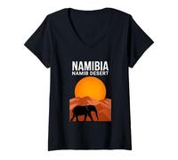 Donna Namib Namibia Elefante Tramonto Maglietta con Collo a V