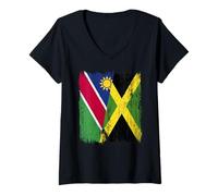 Donna Namibia Giamaica Half Flag Namibian Jamaican Heritage Maglietta con Collo a V