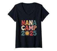 Donna Nana Camp 2025 Family Vacation Summer Camping divertente Maglietta con Collo a V