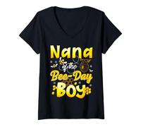 Donna Nana of The Bee Day Boy Hive Party Matching Family Maglietta con Collo a V