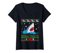 Donna Nana Shark divertente pigiama natalizio abbinato Maglietta con Collo a V