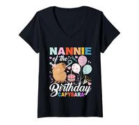 Donna Nannie of The Birthday Capybara Girl Festa di Compleanno Famiglia Bambini Maglietta con Collo a V