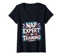Donna Nap Expert in Training Sleep Lazy Bedtime Jokes |- Maglietta con Collo a V