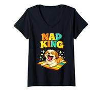 Donna Nap King Golden Doodle Funny Sleeping Lazy Dog Cartoon Maglietta con Collo a V