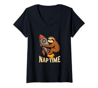 Donna Nap Time Bradipo Razzo Grafica Divertente Umorismo Pigro Maglietta con Collo a V