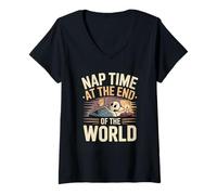 Donna Nap Time - End World Skeleton Sleep Meme Humor Dark Humor Sleeping Maglietta con Collo a V