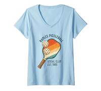 Donna Naples Pickleball Social Club Vintage Maglietta con Collo a V