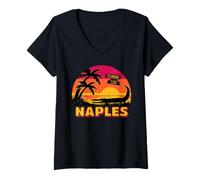 Donna Napoli Florida Alligator Tramonto Retro Travel Maglietta con Collo a V