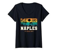 Donna Napoli Florida Retro Design Napoli Beach FL Maglietta con Collo a V