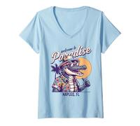 Donna Napoli Florida Stile retrò Estate Invecchiato Design Maglietta con Collo a V