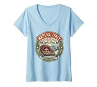 Donna Napoli Italia - Capitale della Pizza - Vintage Grunge Logo Maglietta con Collo a V