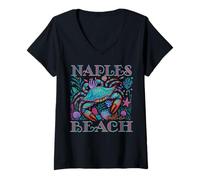Donna NAPOLI SPIAGGIA FLORIDA BLUE CRAB ESTATE SPIAGGIA REGALI PER LE VACANZE Maglietta con Collo a V