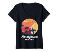Donna Narragansett Rhode Island Surf Surfer Vintage Tramonto Surf Maglietta con Collo a V