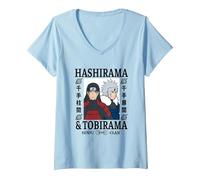 Donna Naruto Shippuden Hashirama & Tobirama Maglietta con Collo a V, Celeste, L