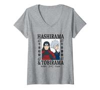 Donna Naruto Shippuden Hashirama & Tobirama Maglietta con Collo a V, Grigio Melange, XXL