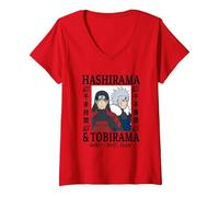Donna Naruto Shippuden Hashirama & Tobirama Maglietta con Collo a V, Rosso, L