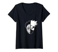 Donna Naruto Shippuden Kakashi Tobi Split Face Anime Maglietta con Collo a V