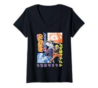 Donna Naruto Shippuden Naruto Sasuke Kanji Collage Anime Maglietta con Collo a V