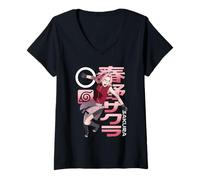 Donna Naruto Shippuden Sakura Pink Kanji Collage Anime Maglietta con Collo a V