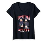 Donna Naruto Shippuden Uchiha Clan Collage with Symbols Anime Maglietta con Collo a V