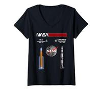 Donna NASA Artemis Apollo Luna Missione SLS Saturn V Maglietta con Collo a V