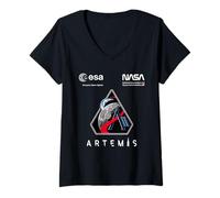 Donna NASA Artemis II Missione Patch Worm e ESA Logo Maglietta con Collo a V