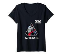 Donna NASA Artemis II Missione Patch Worm Logo Maglietta con Collo a V