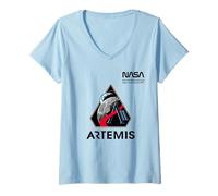 Donna NASA Artemis II Missione Patch Worm Logo Maglietta con Collo a V