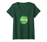 Donna NASA Lucky Clover Logo St. Patrick's Day Space Science Maglietta con Collo a V