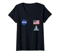 Donna NASA Meatball Insignia - Bandiera USA Missione Space Shuttle Maglietta con Collo a V