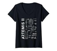 Donna NASA Orion Artemis II Diagram Space Exploration Science Maglietta con Collo a V