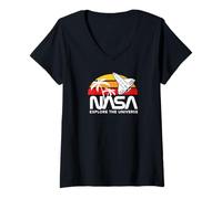 Donna NASA - Razzo Verso Il Tramonto, Bianco Maglietta con Collo a V