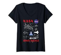 Donna NASA Space Shuttle Schematic Blue Print Maglietta con Collo a V