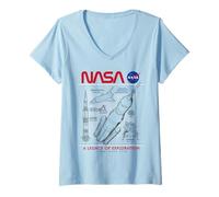 Donna NASA Space Shuttle SLS Saturn V Apollo Lunar Schematico Maglietta con Collo a V