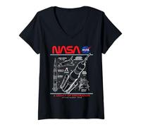 Donna NASA Space Shuttle SLS Saturn V Apollo Lunar Schematico Maglietta con Collo a V