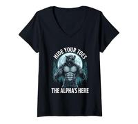 Donna Nascondi Le Dita dei Piedi The Alpha's Here Funny Alpha Wolf Meme Cringe Maglietta con Collo a V