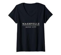 Donna Nashville Music City Elegante Classico Maglietta con Collo a V