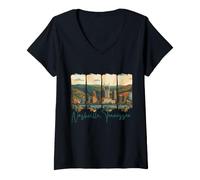 Donna Nashville Tennessee Brush Stroke Skyline Orgoglio Maglietta con Collo a V