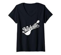 Donna Nashville Tennessee Chitarra Maglietta con Collo a V