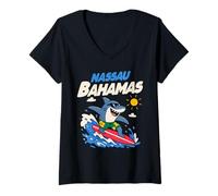 Donna Nassau Bahamas Cool Surfing Shark Beach Vacanze estive Maglietta con Collo a V