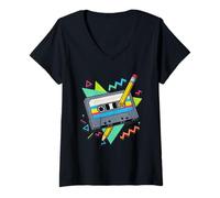Donna Nastro a Cassetta Vintage 80S 90S Music Retro Mixtape Maglietta con Collo a V