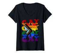 Donna Nastro a civetta per ragazze LGBTQ con bandiera arcobaleno del Gay Pride Maglietta con Collo a V