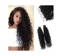 Donna Nastro a onde profonde nelle estensioni dei capelli # 1B for umani veri neri naturali 20 pezzi 50 g biadesivo senza cuciture ricci Extension per capelli Tape-in(18 inches)