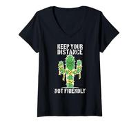Donna Nastro Adesivo «Keep Your Distance Not Friendly Grumpy Cactus» Maglietta con Collo a V