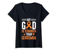 Donna Nastro arancione con scritta "My God Is Stronger Than Leukemia Awareness" Maglietta con Collo a V