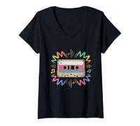 Donna Nastro audiocassetta Vintage Rainbow Vibes 80s 90s 1 Maglietta con Collo a V